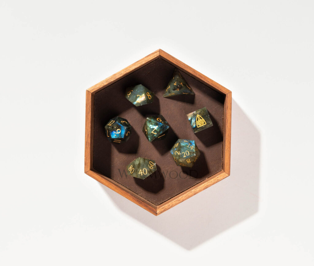 Dice and tray used for Magic: The Gathering and Dungeons & Dragons