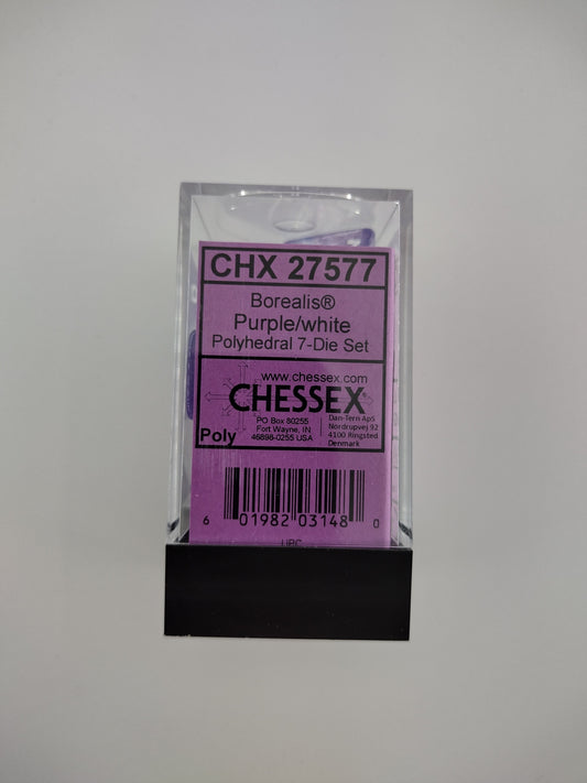 Chessex Borealis® purple/white Polyhedral 7-Die Set (CHX 27577)