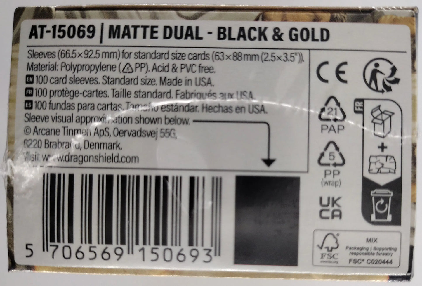 Dragon Shield Dual Matte Black & Gold Card Sleeves – 100ct