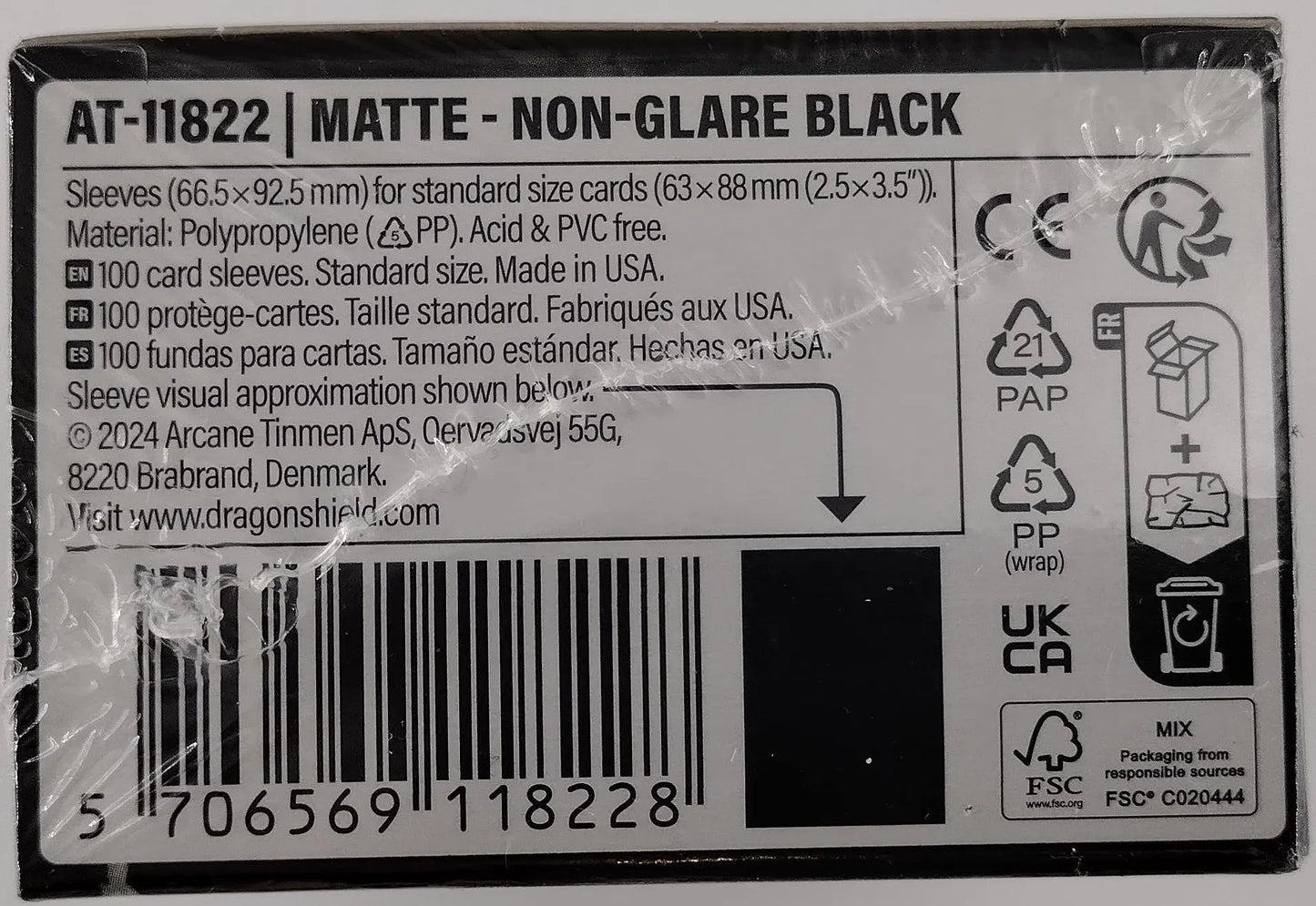Dragon Shield Matte Non-Glare Black Card Sleeves – 100ct